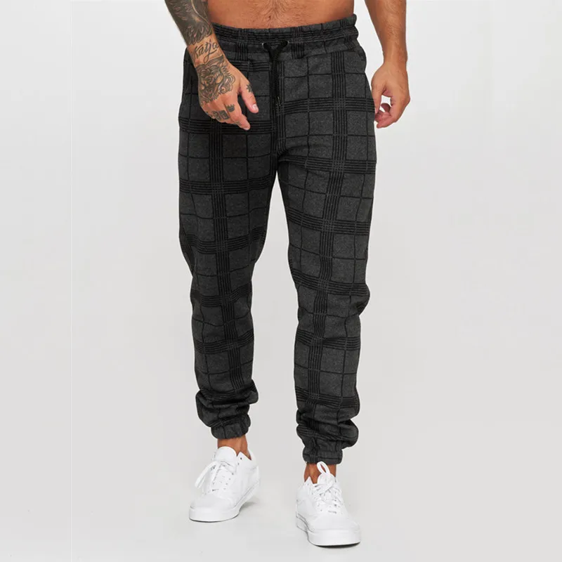 

Mens New Streetwear Jogging Black Striped Plaid Pants Sweatpants Men Casual Cargos Trousers Vintage Straight Sport Long Pants