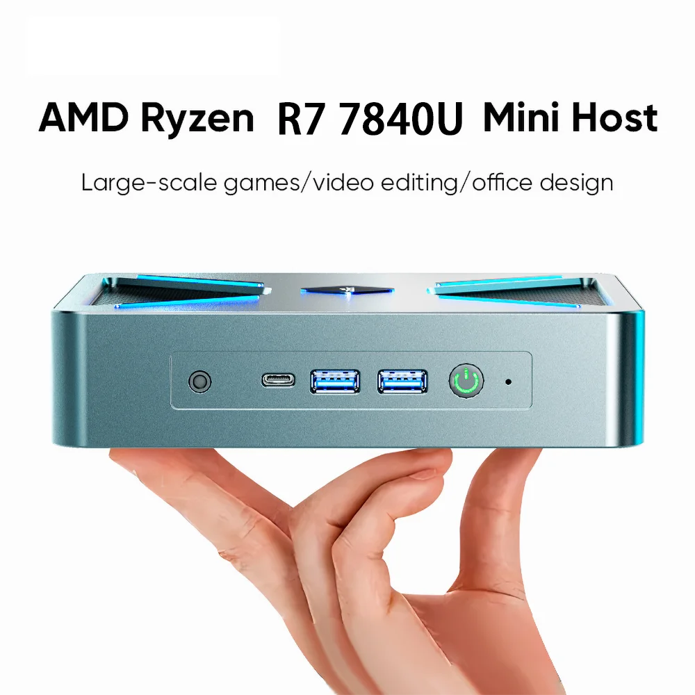 AMD Ryzen 7840U 7640HS Gamer Palm Mini PC HD DP Type-C Dual 2.5G RJ45 Nics Windows 11 Office Computer USB3.2 Lighting NUC