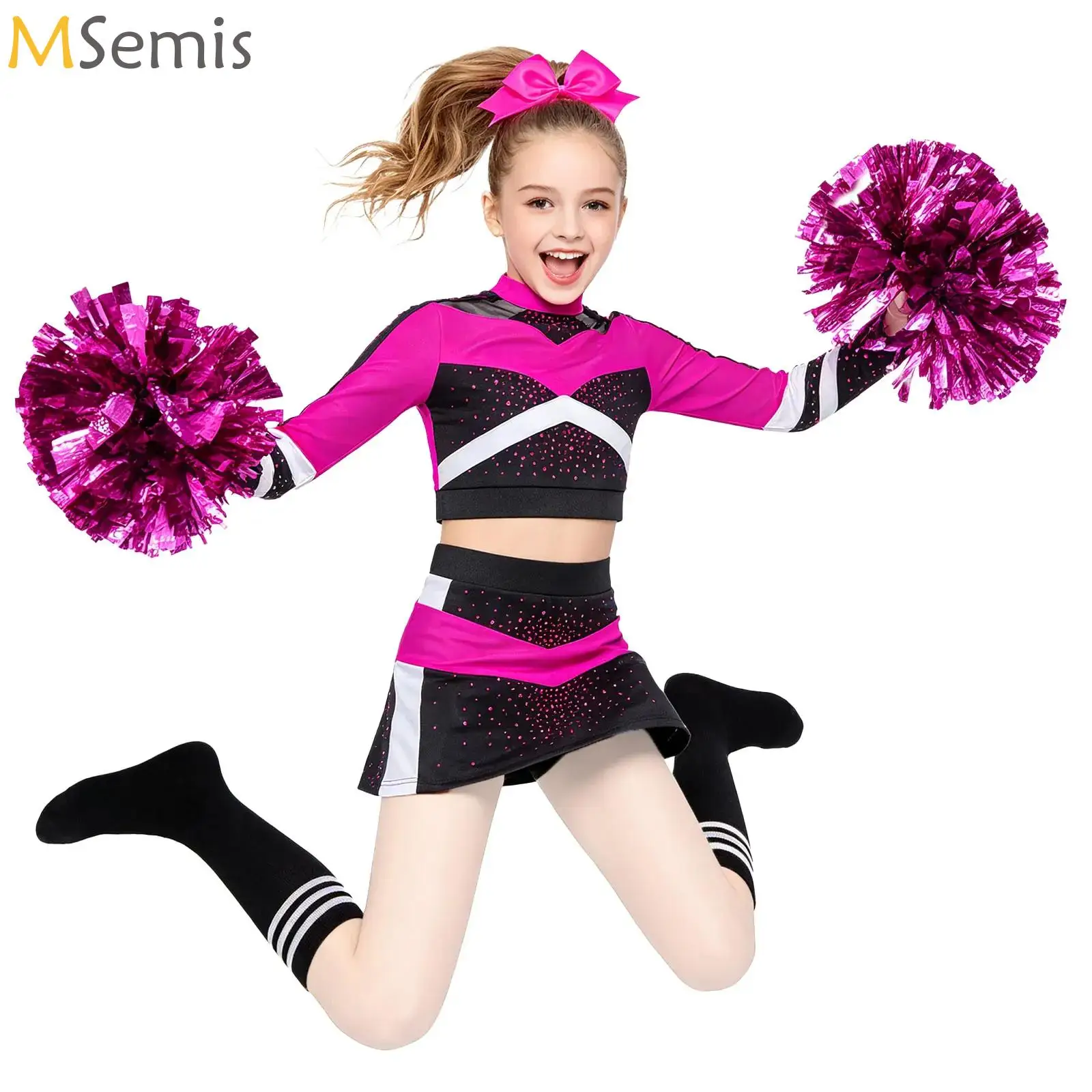 

Детские костюмы для чирлидинга: комплект для девочек с пайетками, укороченный топ + юбка, цветочные накладки на руки, носки, форма чирлидерши