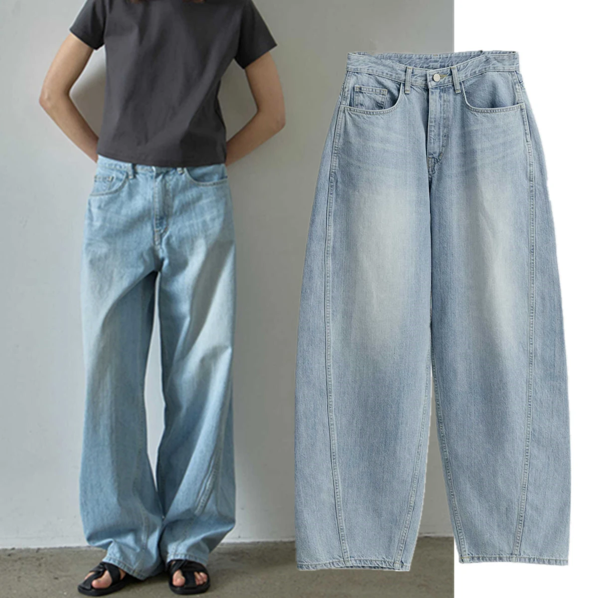 

Maxdutti Nordic Minimalist Loose Fit Slimming Straight Leg Jeans Trendy Brand Fashionable Versatile High Waisted Wide Leg Pants