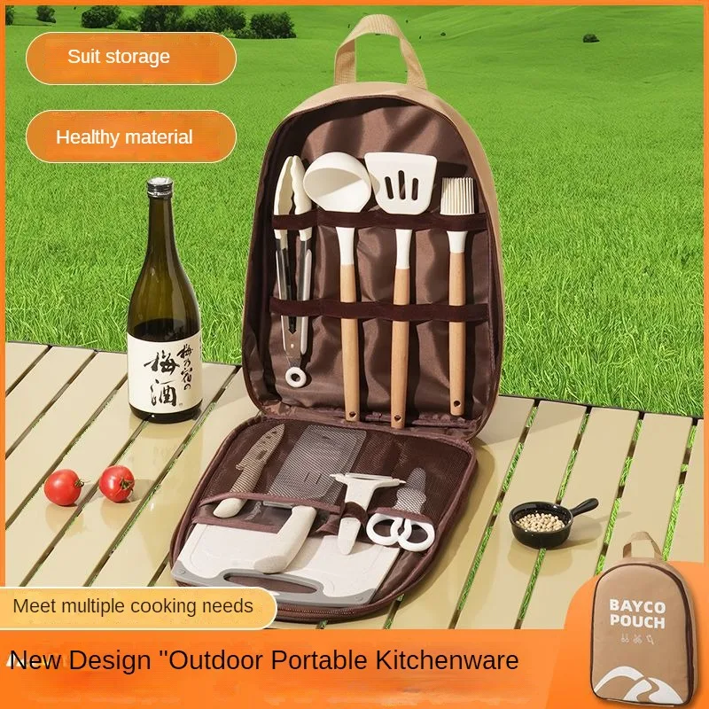 

11-Piece Picnic Cookware Set - Stainless Steel Camping BBQ Kit, Lightweight & Compact for Backpacking, Non-Stick With Carry Bag