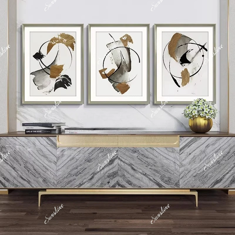 Light luxury American solid wood painted marble pattern TV cabinet