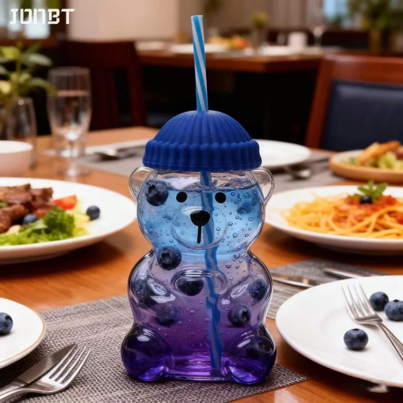 

Creative Bear Glasses Cup For Starbucks Glass Cup With Lid And Straw High Temperature Resistant Transparent Coffee Juice Bottles