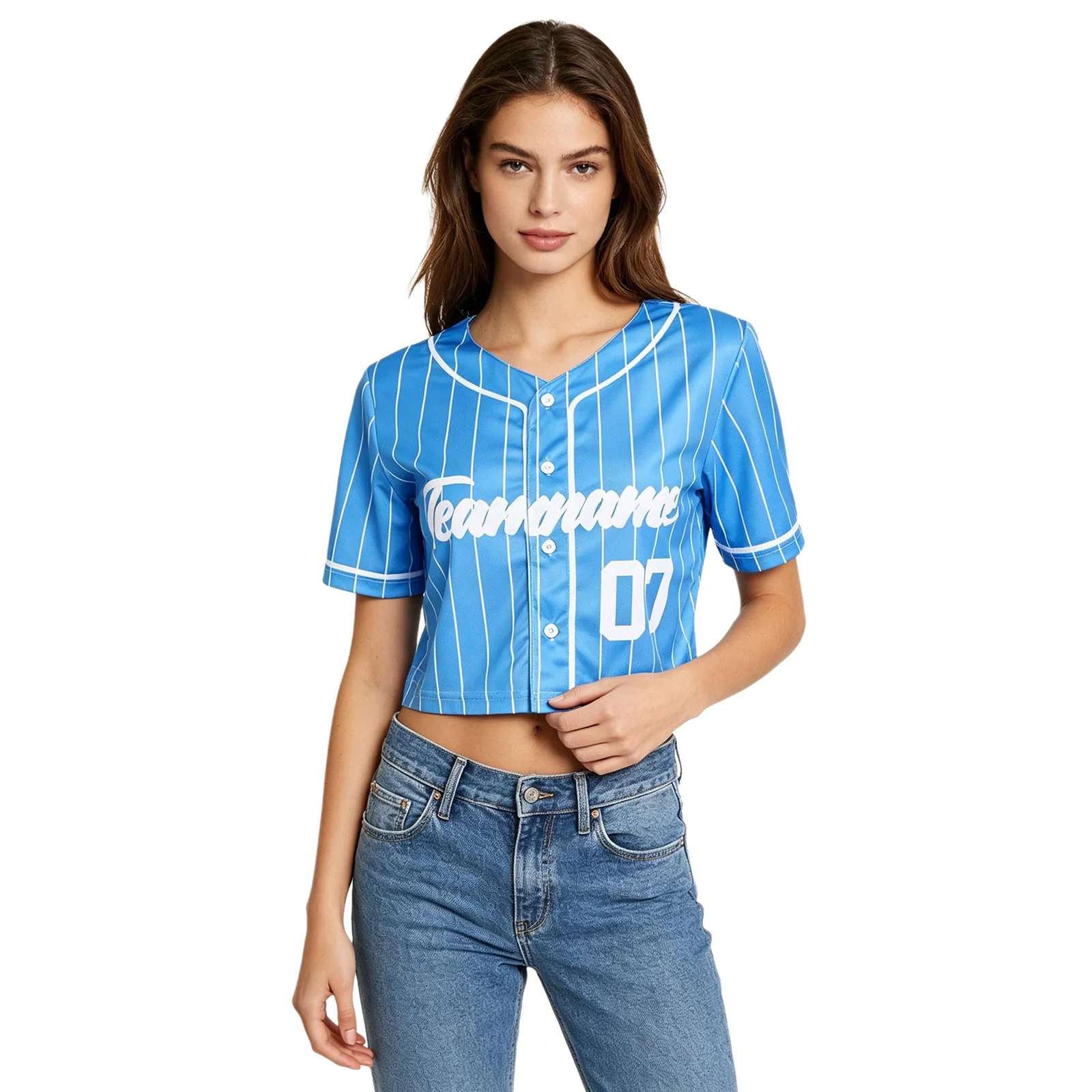 Jerseys Shirt for Women American-style Baseball T-shirts V Neck Short Sleeve Button Up Crop Top for Cheerleading Ball Games
