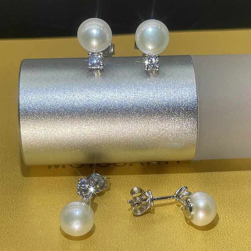 Real Moissanite Freshwater Pearl Jewelry Sets Earrings Necklace S925 Sterling Silver Women Pendants Wedding Party Gift Certified