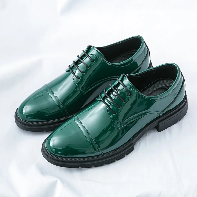 

New Green Men's Dress Shoes Large Size 46 Lace-Up Office Formal Shoes For Men Low Cut Platform Man Social Shoes chaussure hommes