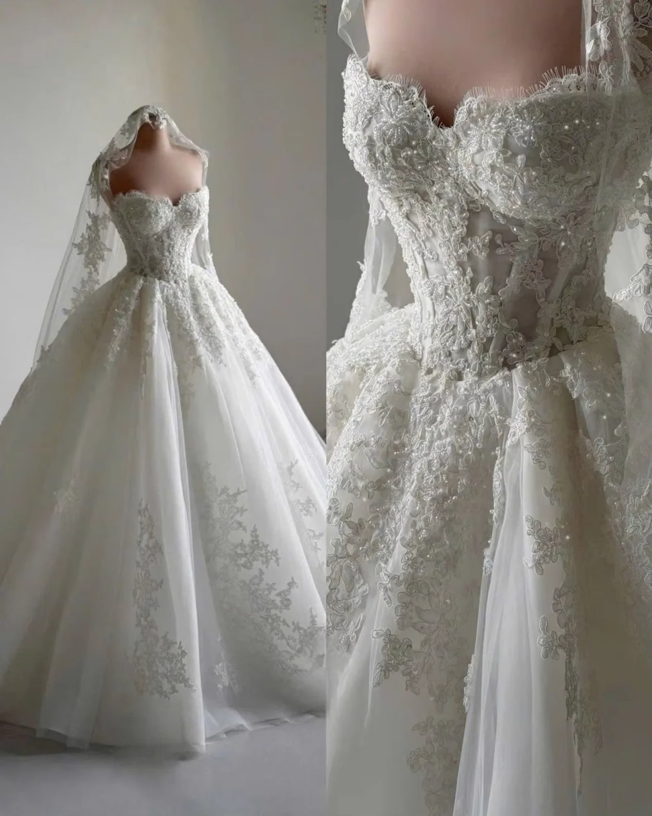 

New Luxury Princess Wedding Dress Sexy Off Shoulder Detachable Long Sleeve A-line Bridal Dress Sweetheart Prom Dress Customized