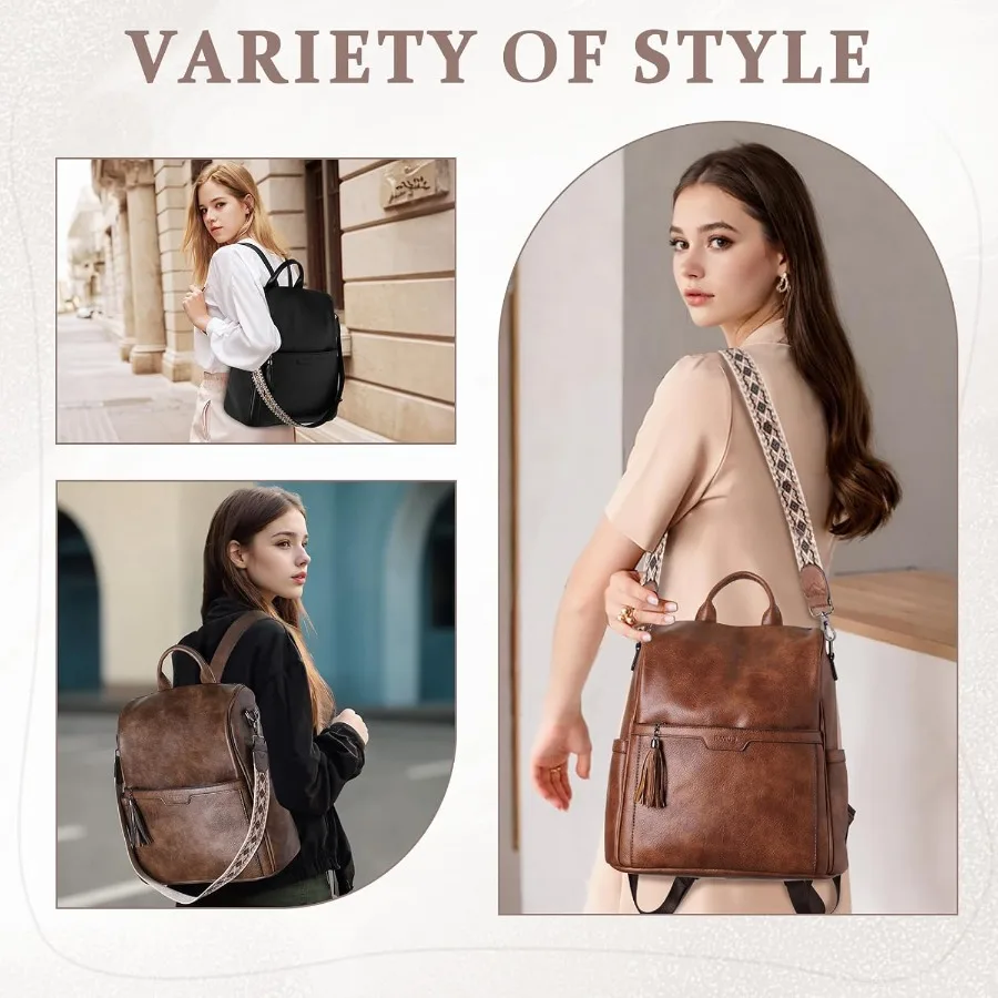 حقيبة ظهر RAVUO مضادة للسرقة للنساء من تصميم Vegen حقيبة كتف للسيدات قابلة للتحويل مع محفظة وجيتار