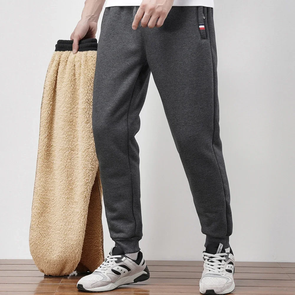Pantaloni termici durevoli e caldi in lana d'agnello invernale da uomo con coulisse per pantaloni sportivi da jogging fitness