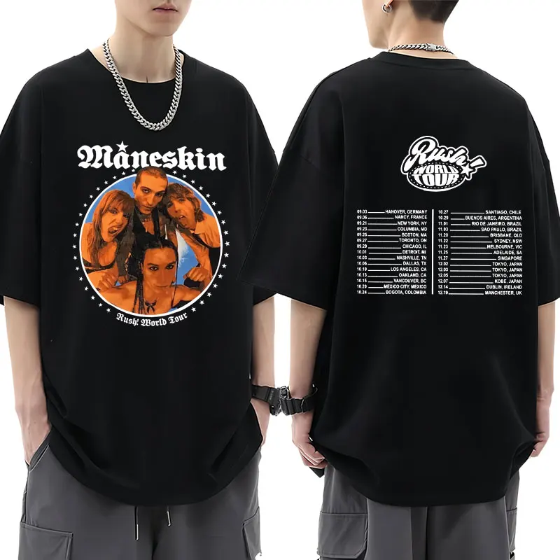 Rock Band Maneskin Rush! World Tour T-Shirt Men Women Hip Hop Harajuku Vintage Oversized T-shirts Cotton Tee Shirts Streetwear