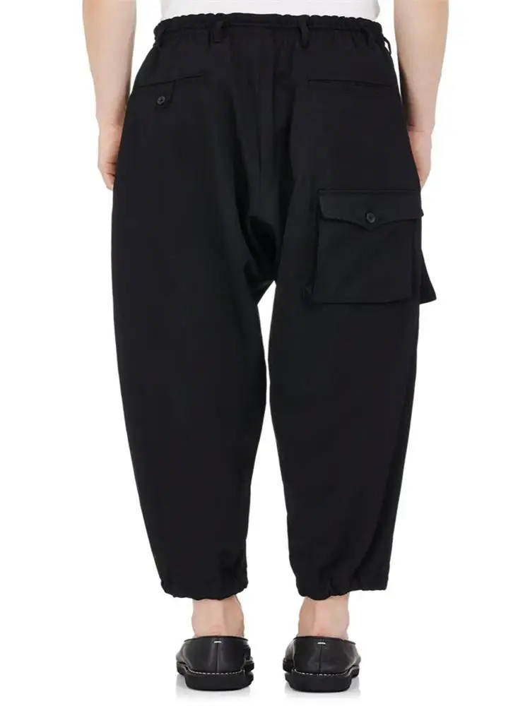 New Men's Fashion Trend Singer Stage Style Multi Pocket Design Loose Small Foot Casual Pants Black Street Wide Leg Pants