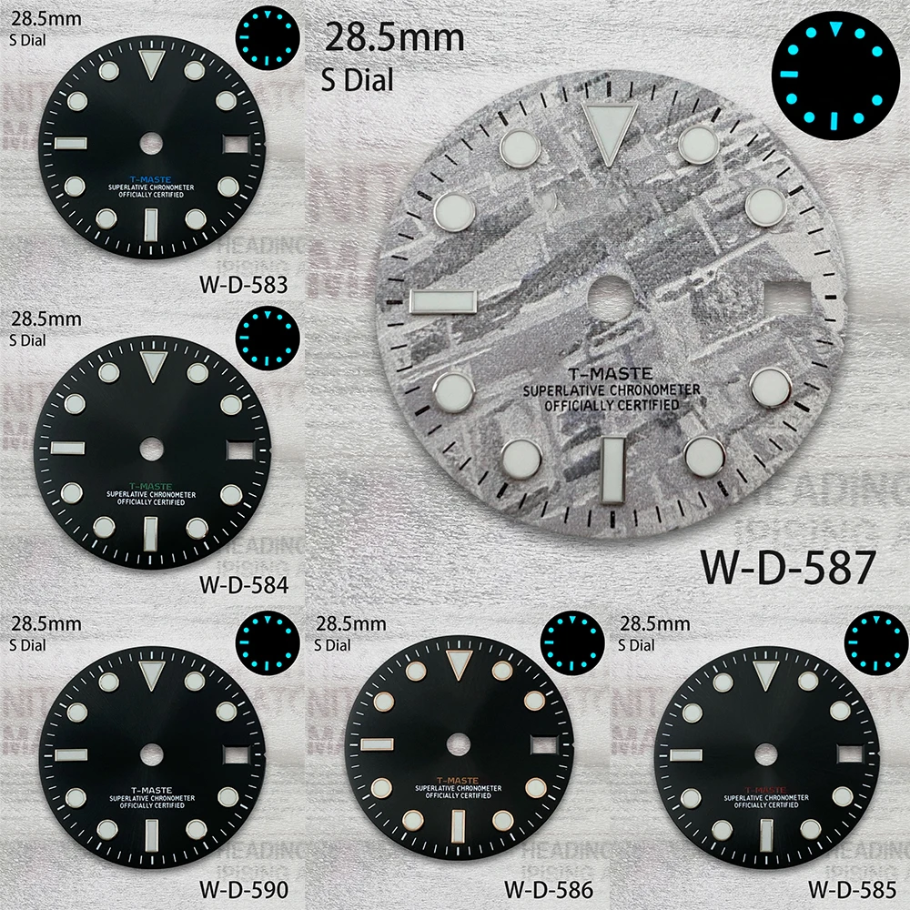 

28.5mm S Logo GMT Meteorit Dial Suitable For NH34 Movement Ice Blue Luminous Black/Grey Dial Watch Modification Accessories
