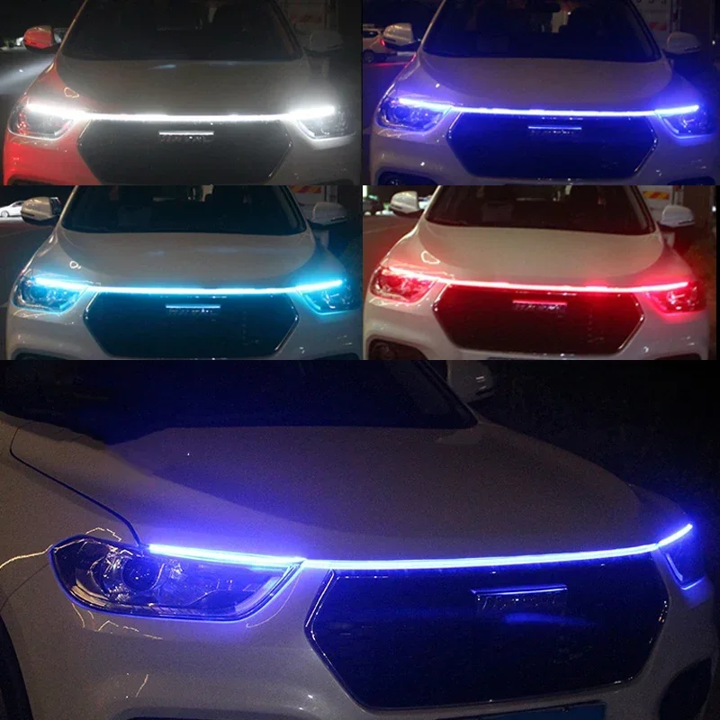 Neue LED Auto Tagfahrlicht DRL Mit Blinker Lampe Auto Haube Dekorative Licht Streifen Mit Start Scan Meteor Dynamische 12V