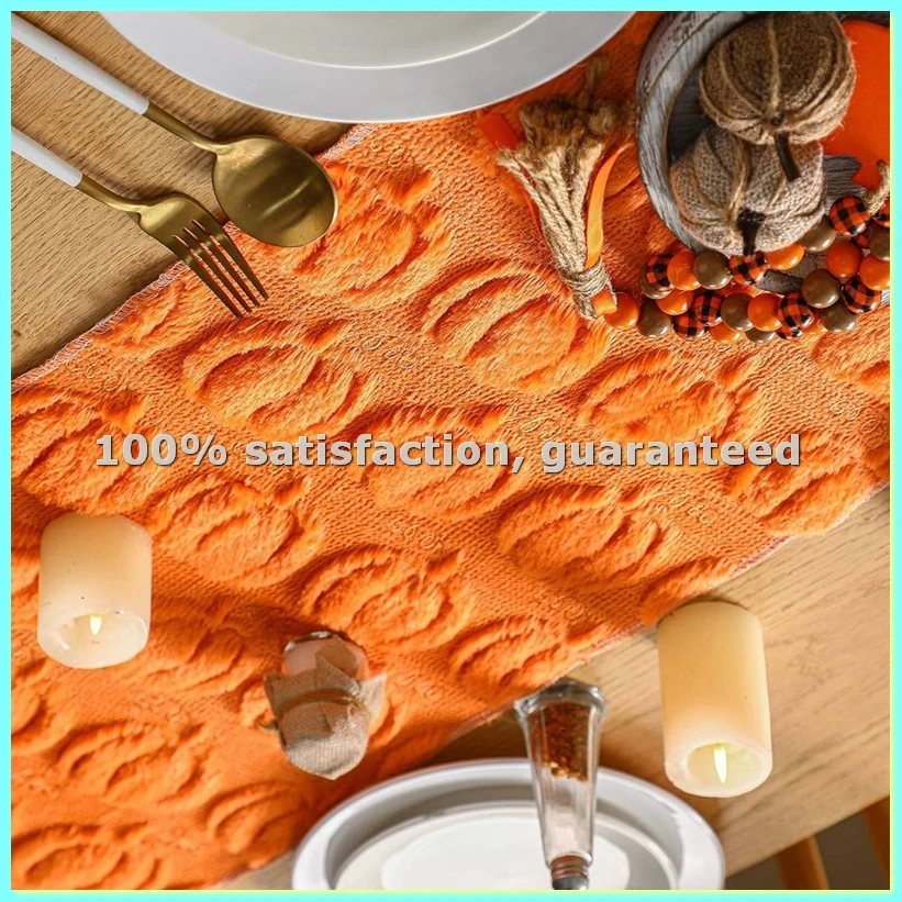 Fall Orange Pumpkin Table Runner Cute 3D Faux Fur Soft Fall Table Runner Suitable for Halloween Home Decoration 2pc-AD23