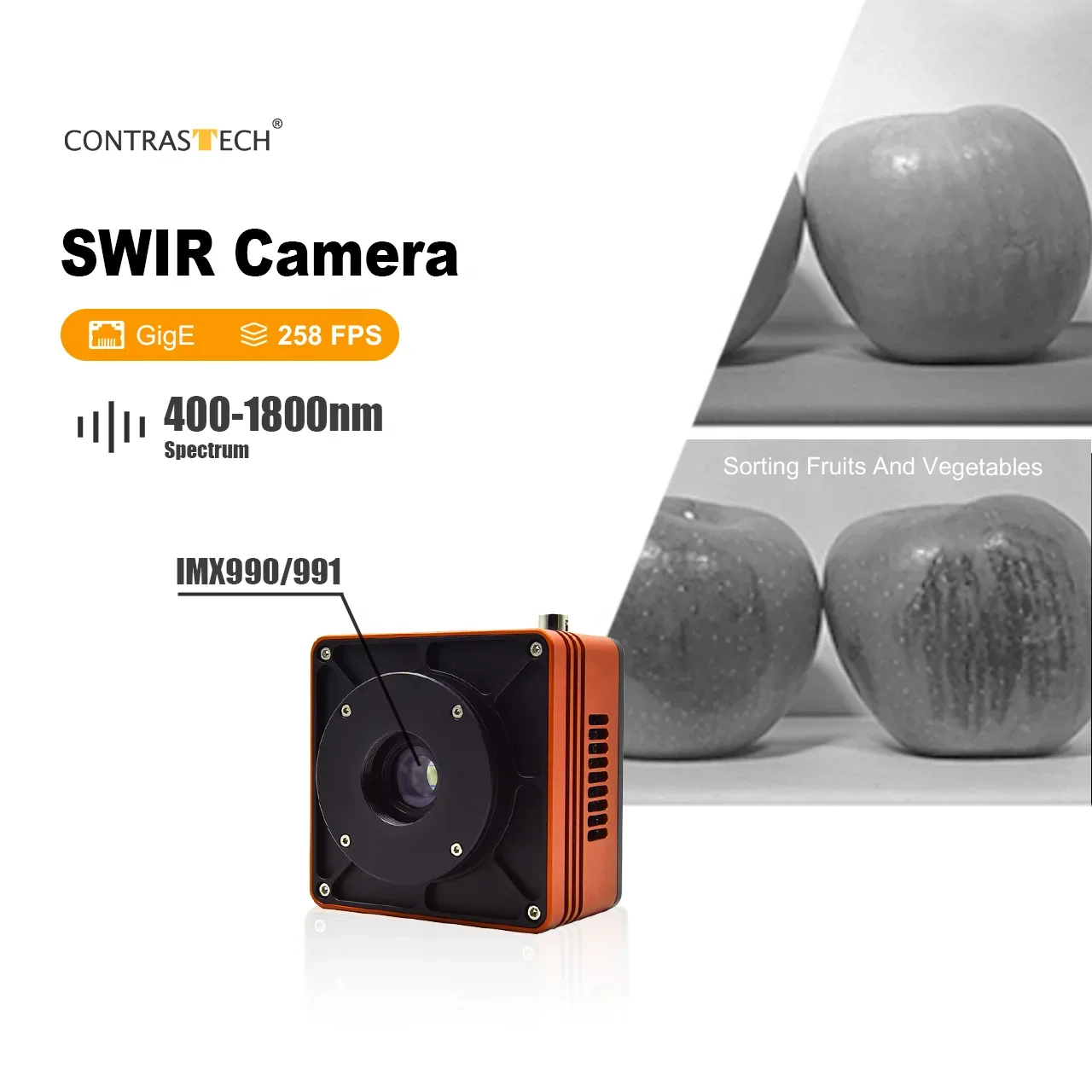 SWIR 640x512 200fps 400fps IMX991 400-1800nm Cooling Short-Wave Infrared Camera for Stone Inspection in Nuts