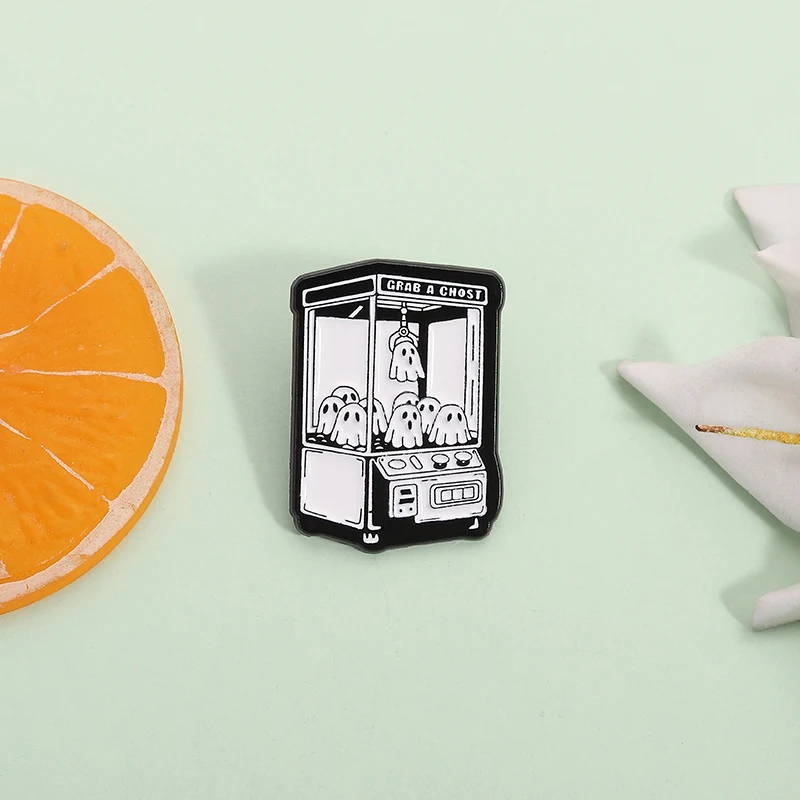 Grab a Fhost Enamel Pin Kawaii Vintage Claw Machine Halloween Brooch Lapel Backpack Badge Jewelry Accessories Gift For Friends