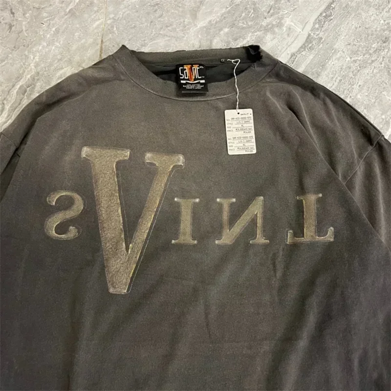 

25ss SAINT MICHAEL Washed Long Sleeves Men Women 1:1 Top Version Vintage Oversized Pullovers