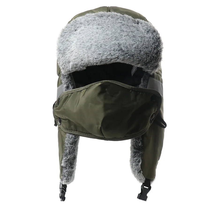 Men's Winter Lei Feng Hats Russian Ushanka Hat for Outdoor Warm Thicken Earflap Hat Windproof Snow Caps with Reflective Strips
