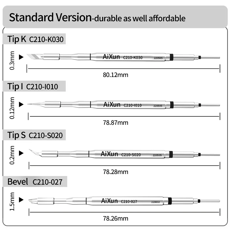 AiXun C210 Soldering Iron Tips Use T3A T3B C210 Handle Compatible Jbc SUNSHINE Maant GVM OSS Soldering Station Welding Tip