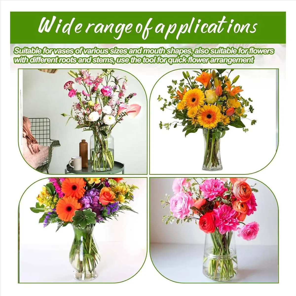ABJS Flower Arranger Holder, Floral Arrangement Holder Bouquet Twister Reusable Flower Lid Supplies for Plant Fixation Silver