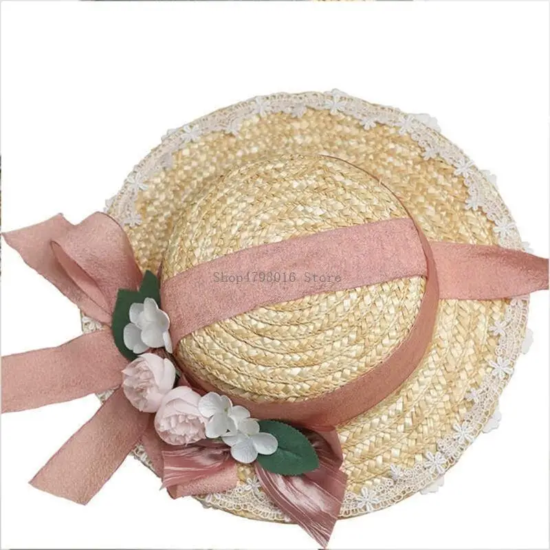 

Female Sun Flat Hat Flower Decors Summer Hat Sunproof Bonnet Beach Hat for Women