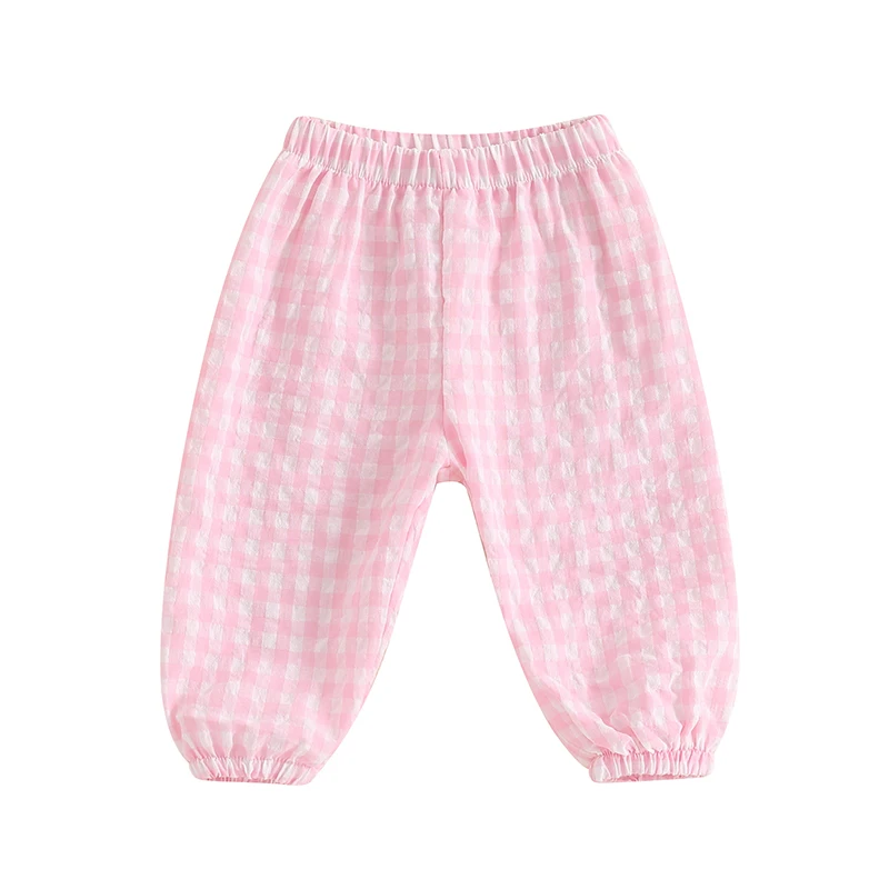 Cute Toddler Baby Girls Boys Long Pants Elastic Waistband Plaid Print Casual Long Trousers