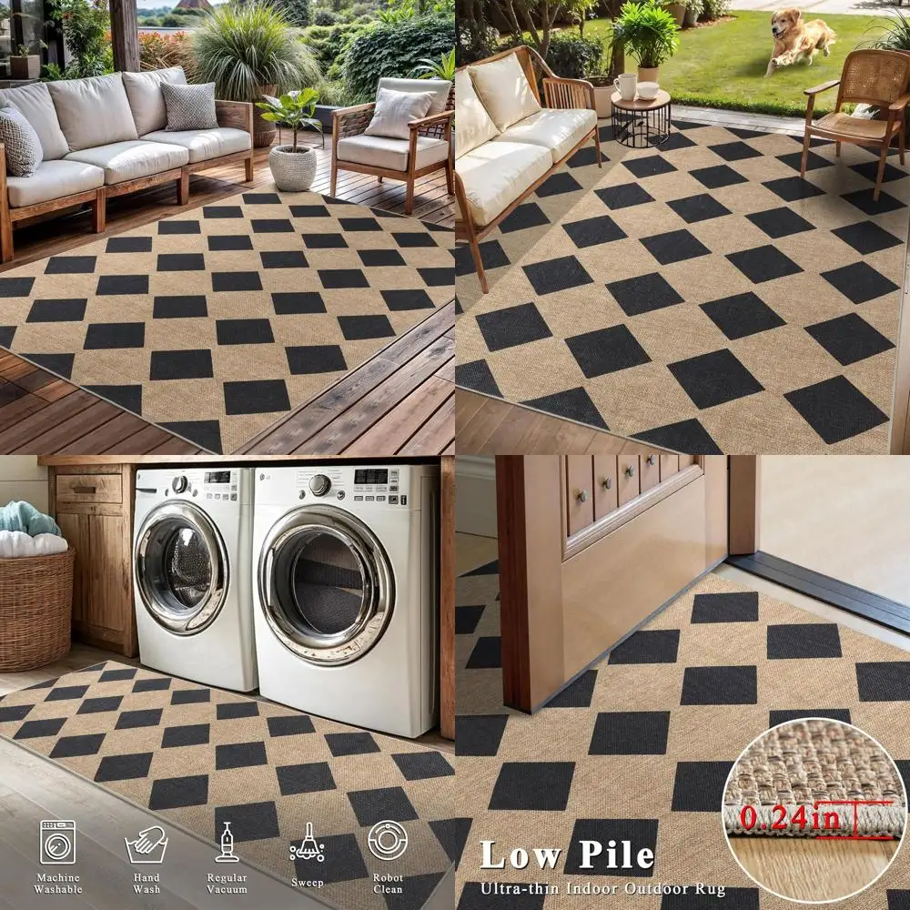 

Моющийся джутовый коврик в клетку 5x7 для патио на открытом воздухе и помещения в гостиной