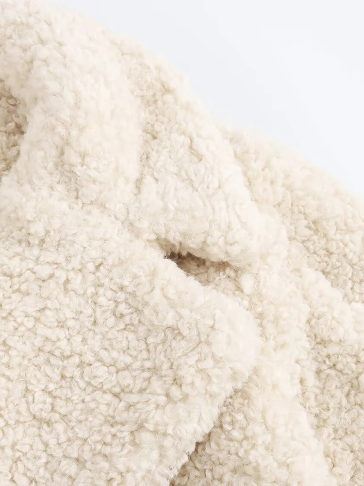 Cappotto/giacca da donna in stile europeo, alla moda e versatile, elegante, semplice, con risvolto in tinta unita, effetto pelliccia sintetica