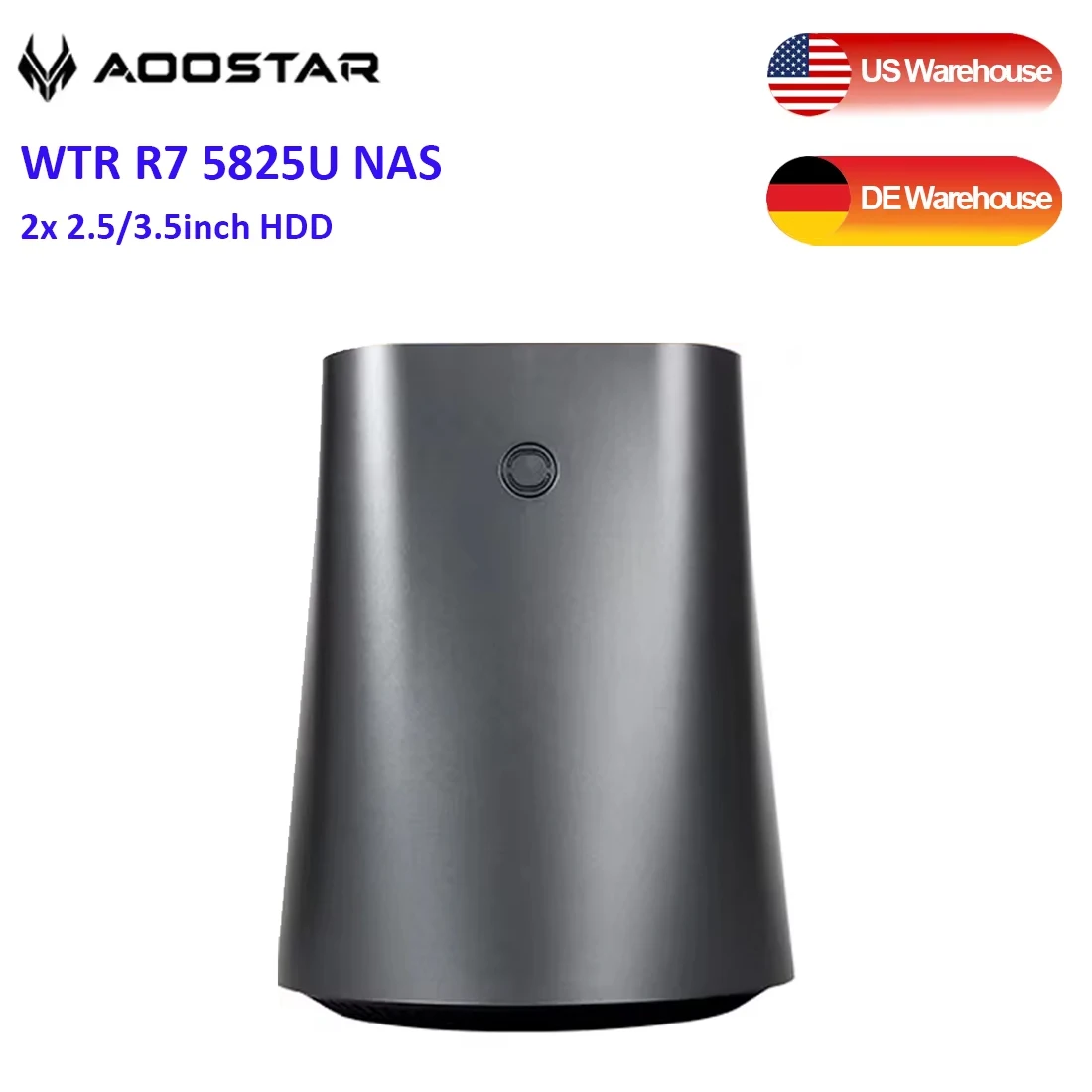 AOOSTAR Mini PC WTR R7 5825U NAS de 2 baias Ryzen 2x 2,5/3,5 polegadas HDD RAID WiFi6 Dual 2.5G LAN Virtualisização 4K para computador desktop