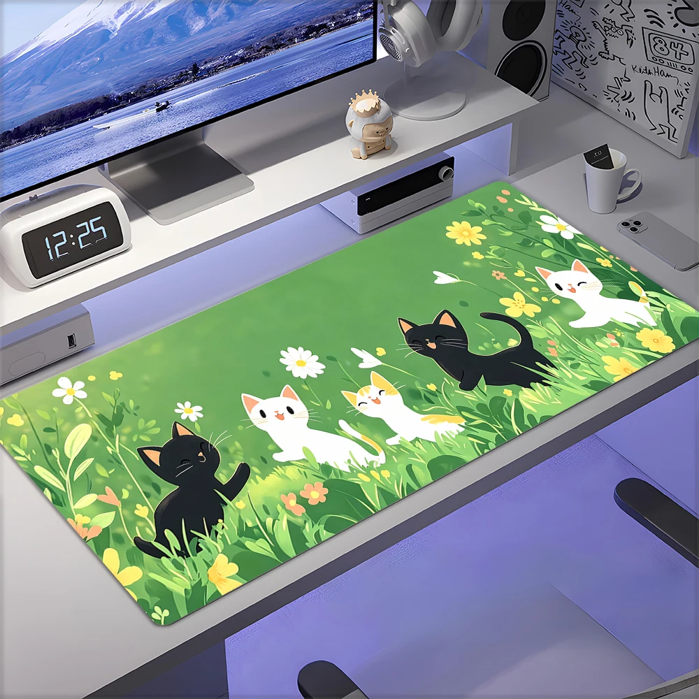 Happy cats anime Mouse Pad Desk Mat with Stitched Edge Anti-slip base mouse pads Gaming PC Accessories Keyboard Extended pad