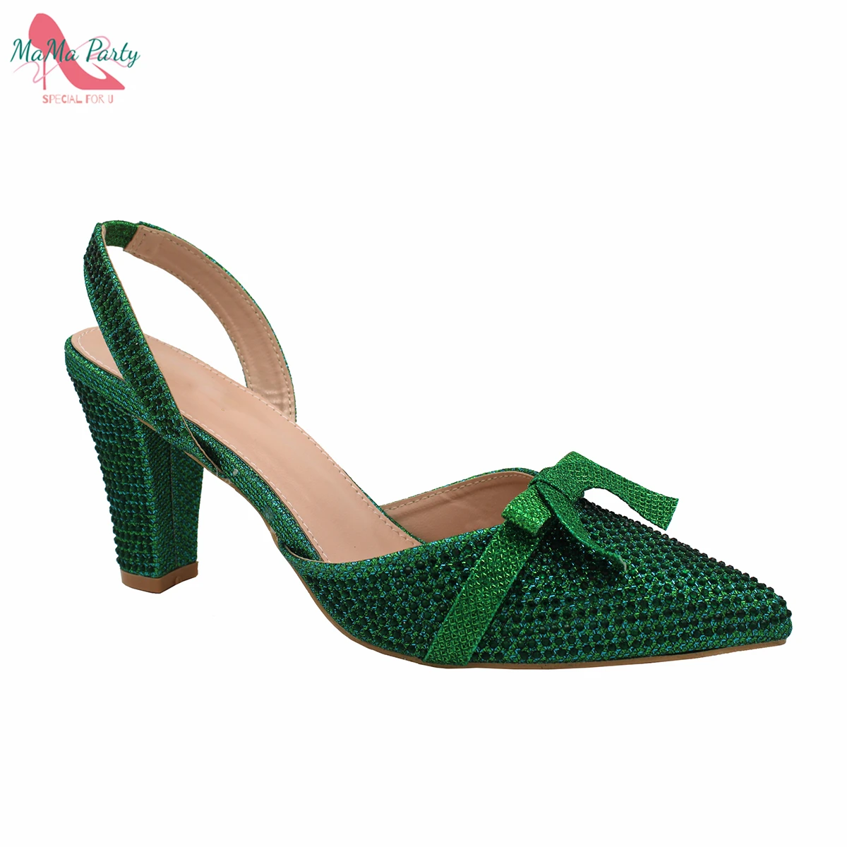 2024 Special Sexy Women Shoes and Bag Set in Green Color High Quality New Design Pumps with Shinning Crystal for Wedding