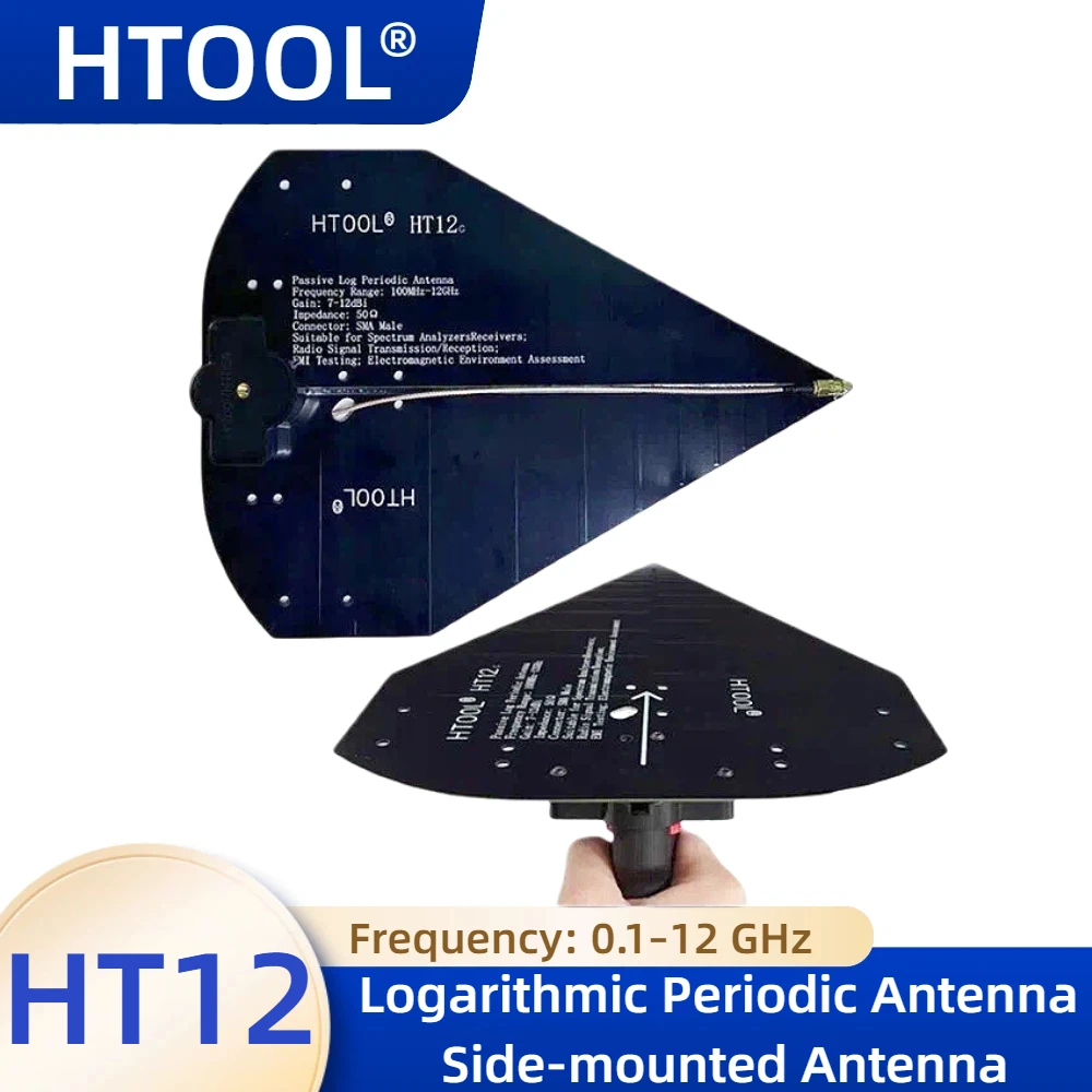 Antena direcional htotol 0.1-12ghz, antena periódica de registro ht12, portátil, passiva, ganho de alta precisão 7 ~ 12dbi com alça