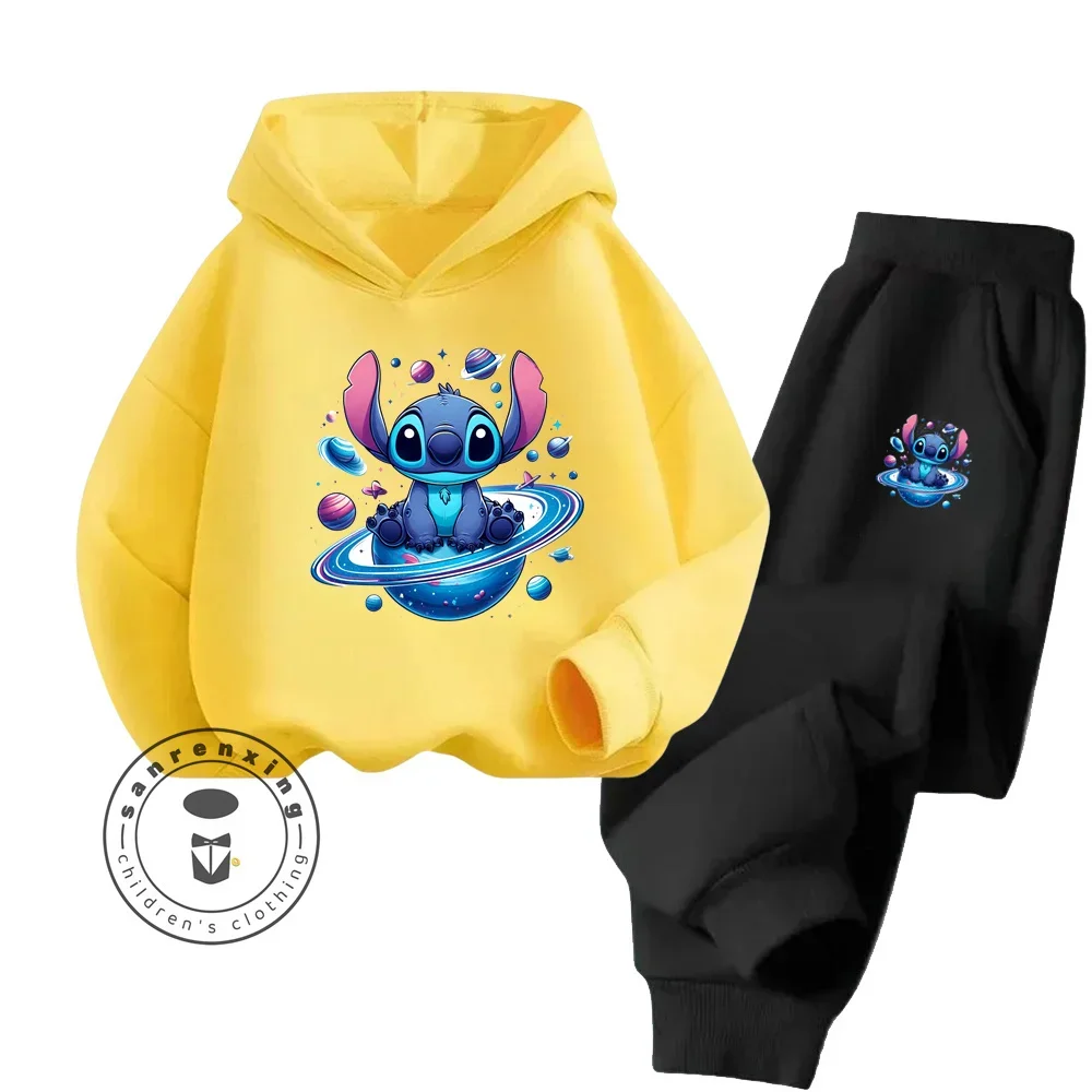 2024 Cartoon Stitch New Long Sleeve Fashion for Kids with Unique Design Spring Autumn Versatile Style Kawaii Sweatshirt Set