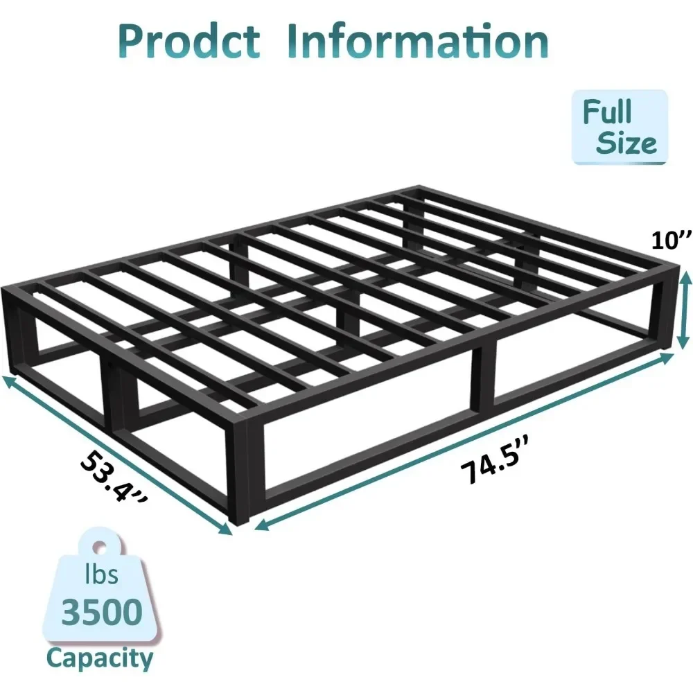 Bed Frame With Steel Slat Support,Low Profile Full Metal Platform Support Mattress Foundation