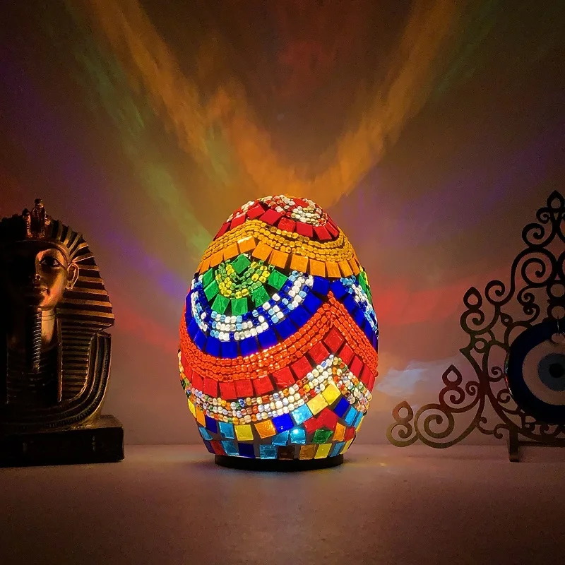 DIY Turkish Mosaic Egg Table Lamp Mediterranean Handmade Rechargeable Battery Night Lights Living Room Decor Bedroom Desk Lamps