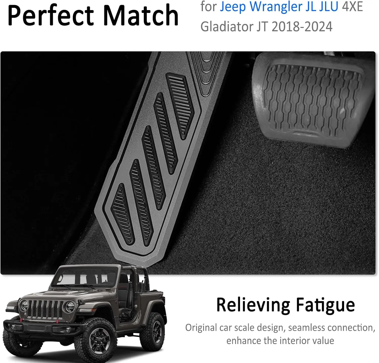 

Dead Pedal Foot Rest Compatible with Jeep Wrangler JL JLU/Gladiator JT 4XE 2018-2025 Aluminum Alloy Left Side Foot Pedal Pads