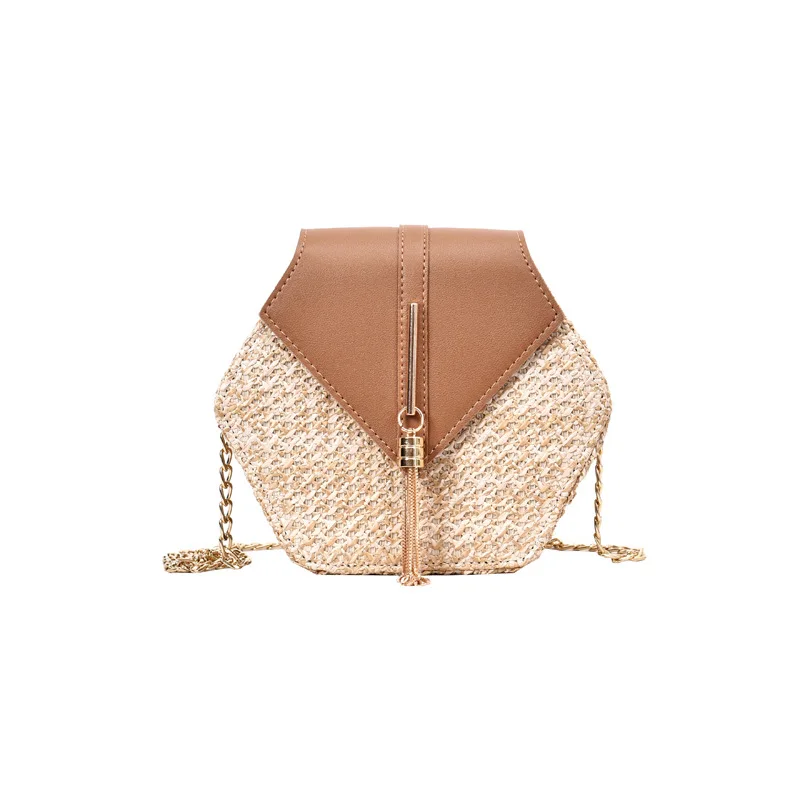 Shoulder Bag Summer Hex-shape Style Straw leather Handbag Women Rattan Bag Handmade Woven Beach Circle Bohemia Bag