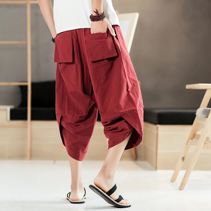 

Summer Mens Cotton Pants Casual Hip Hop Streetwear Harem Trousers Male Hot sales Comfortable Oversize Bloomers Calf-Length Pants