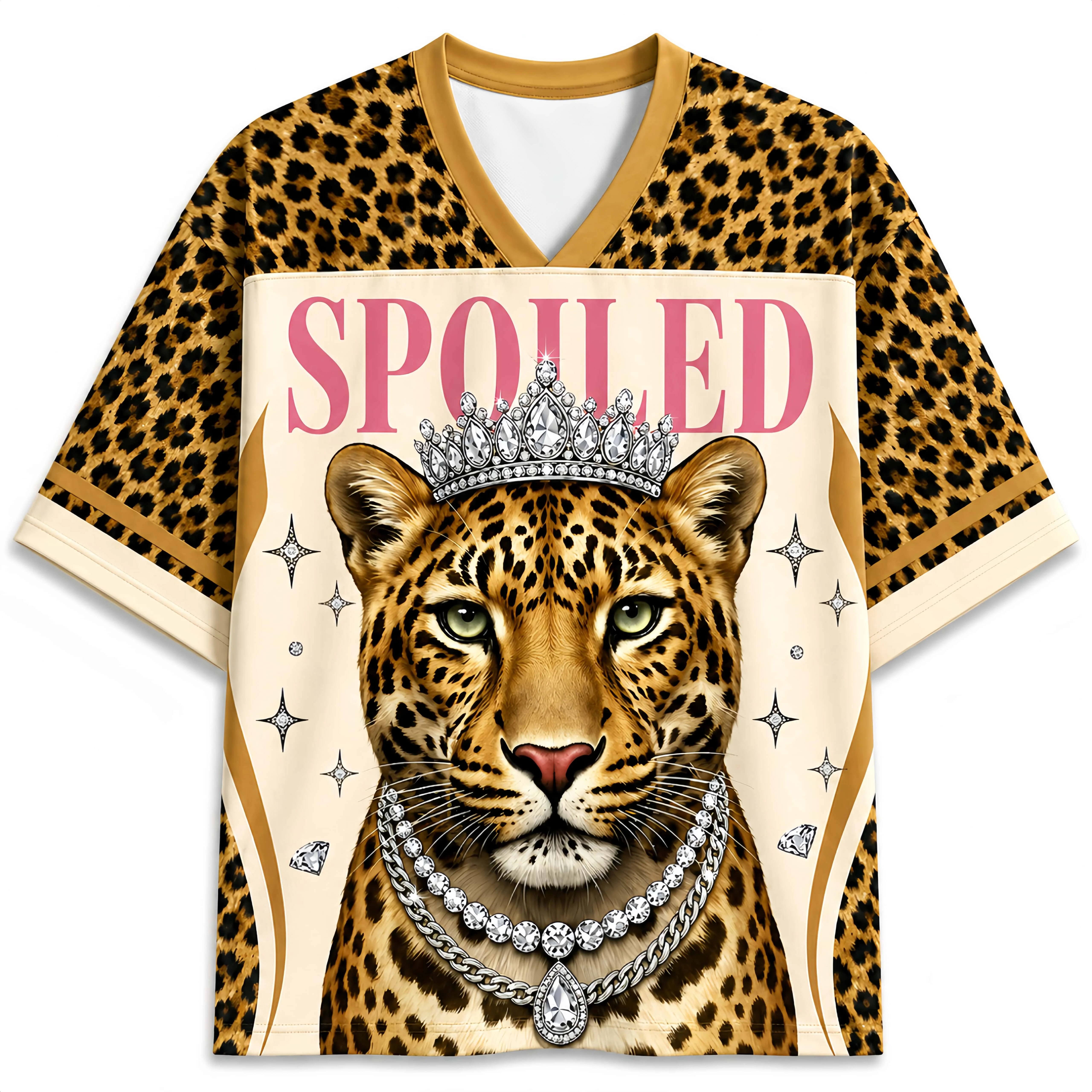 Explosive Retro Leopard Print 3D Printed Mesh V-neck T-shirt in Large Size  Loose and Breathable  Versatile Short Sleeved Top
