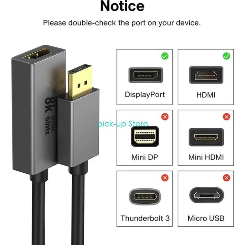 Q5WA DisplayPort Male HDMIS Femenino Adaptador 8K Transmisión señal para juegos PC