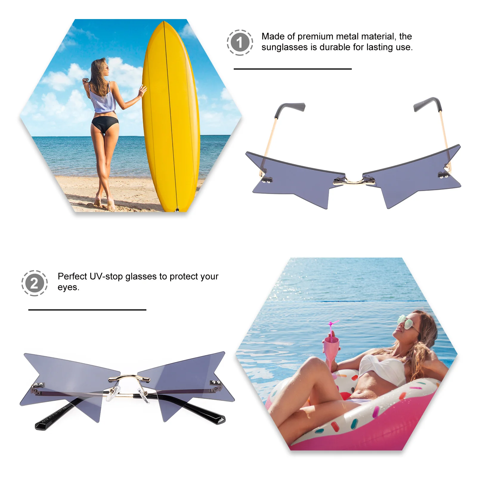 

Funny Rimless Sunglasses Creative Fashion Eyeglasses Party Holiday Photography Props for Women Men Rimless Sunglasses