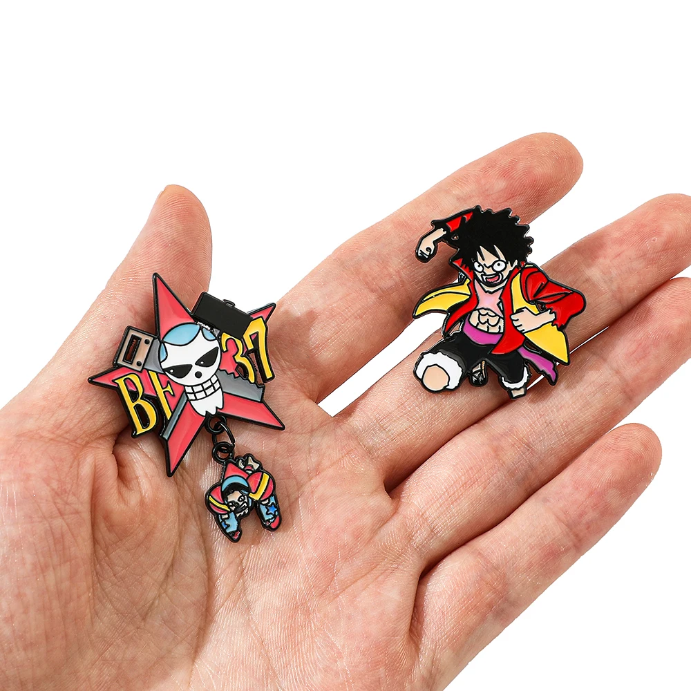 2 Pcs Anime Monkey D. Luffy Brooch Creative FRANKY Enamel Pin Metal Badge Jewelry Backpack Clothing Accessories