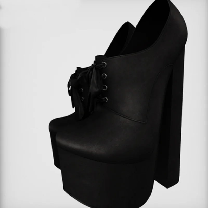 

Black Shallow Lace Up Platform Pumps Round Toe Chunky Heel Fashion Sexy Summer Big Size 2025 Woman Shoes Zapatillas Mujer