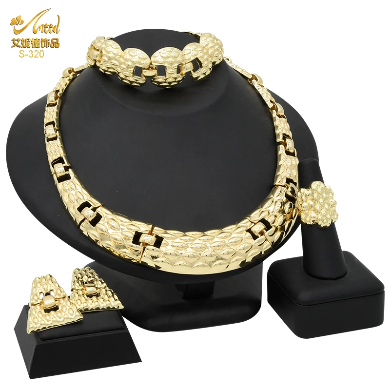 

ANIID Quality Dubai Gold Color Jewelry Set African Fashion Woman Party Necklace Bracelet Earring Nigerian Wedding Luxury Gift