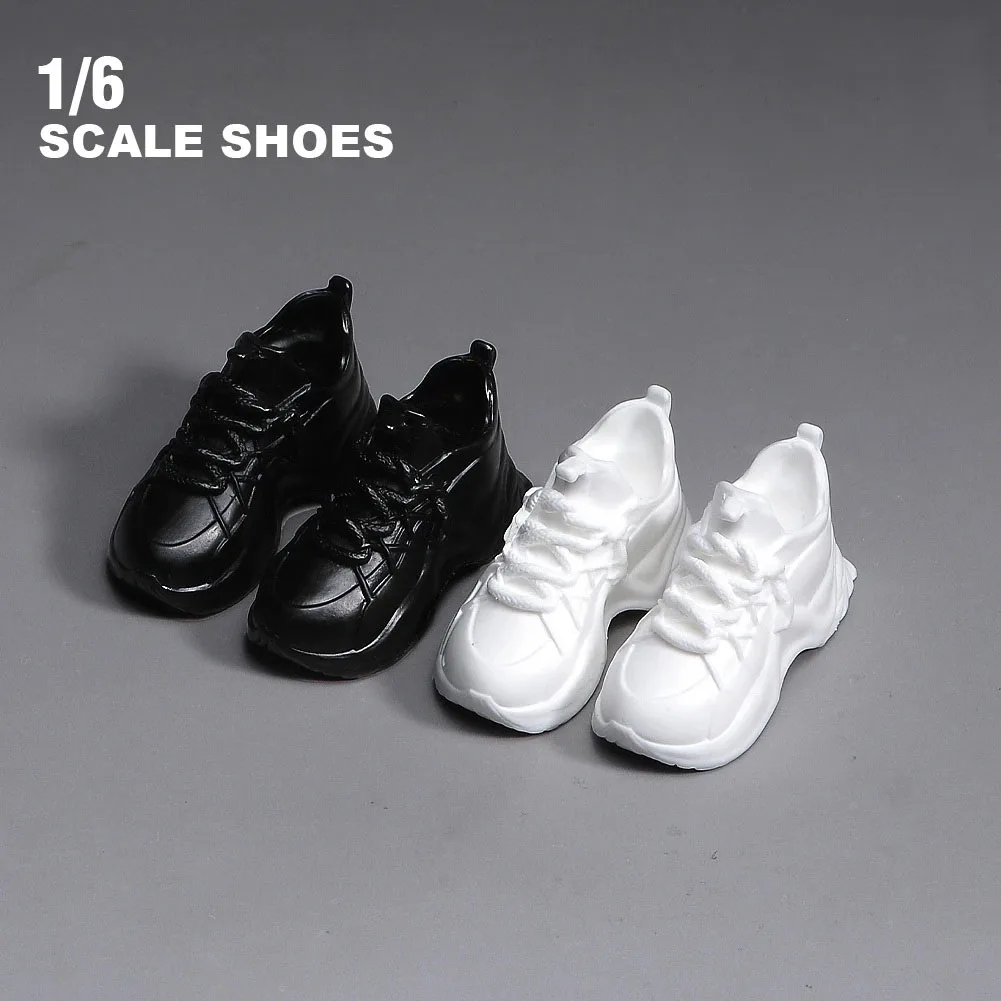 1/6 Scale Male Round Toe Suit Solid Shoes White Sports Shoes Model  Fit 12\'\' Male Soldier Detachable Feet Action Figure Body