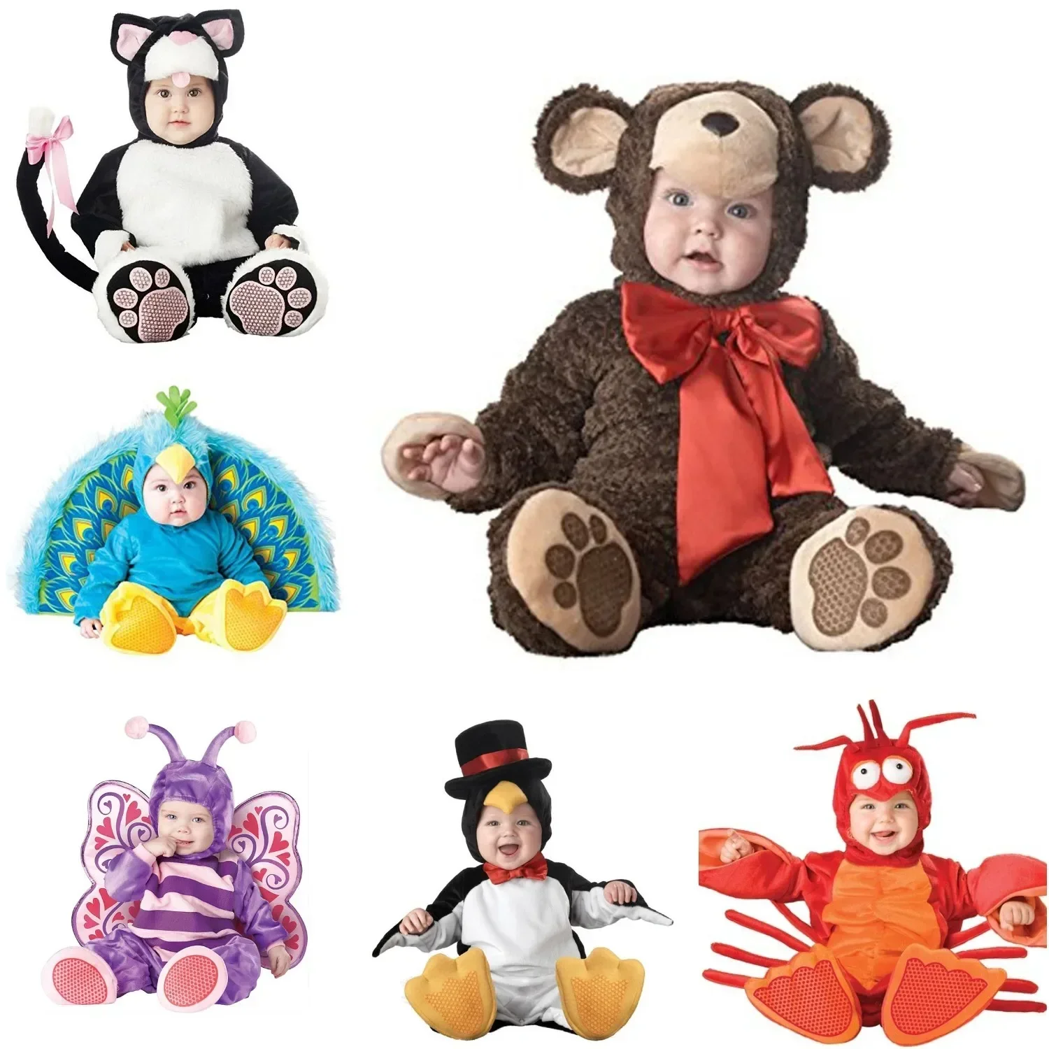 Fashion Baby Costumes Happy Monkey Jumpsuit Elephant Monkey Lion Elf Chicken Penguins Leotard Romper Infant Halloween Costume