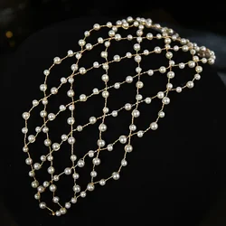 Gold Color Luxury Pearl Headband Hairband Tiara For Women Bride Pearl Bridal Wedding Hair Accessories Jewelry Headband Tiara