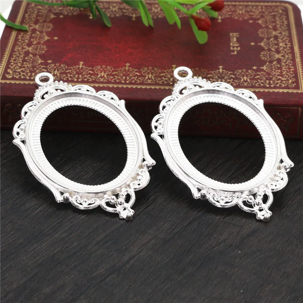 New Fashion  5pcs 30x40mm Inner Size 6 Colors Pierced Style Cabochon Base Setting Charms Pendant for DIY Jewelry Making