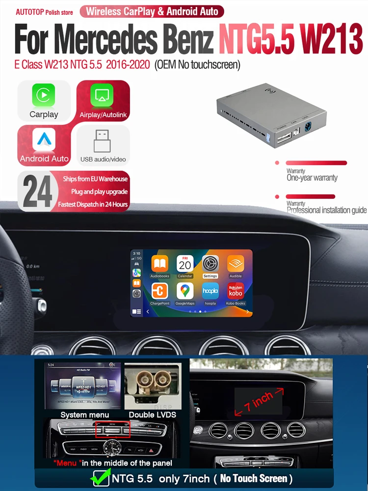 Draadloze Carplay Android Auto Decoder voor Mercedes Benz E Klasse W213 NTG 5.5 2016-2020 Mirror Link AirPlay GPS Navi Automodule - afbeelding 2