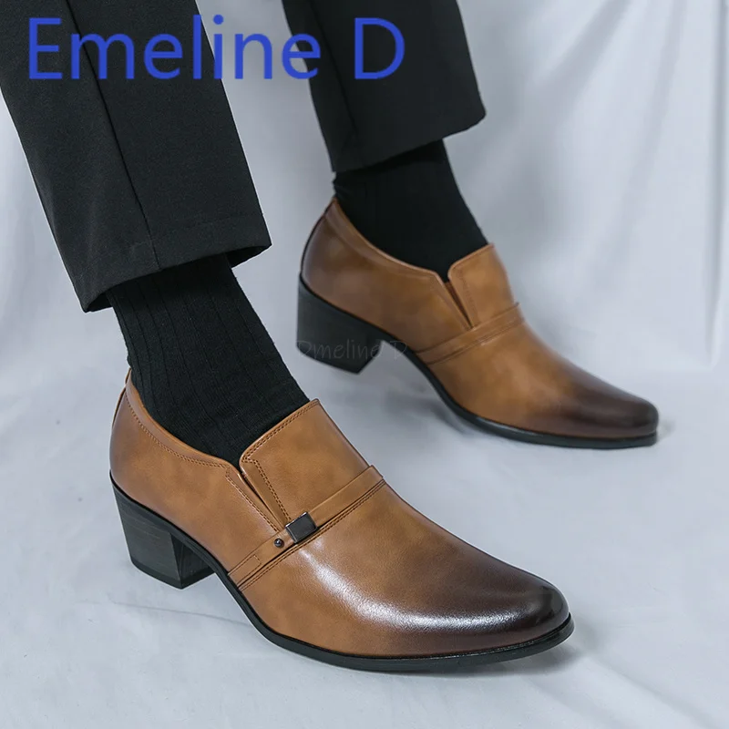 

Sharp Pointed Business Leather Shoes Fashionable Personality Height Increasing Thick Heel British Casual Men's Trendy Shoes